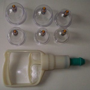 Hijamaset Schröpfset - 5 Kunststoff Gläser mit Pumpe