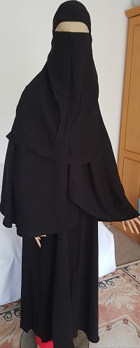 Dreiteiliger Burka schwarz - M - 144 cm Länge